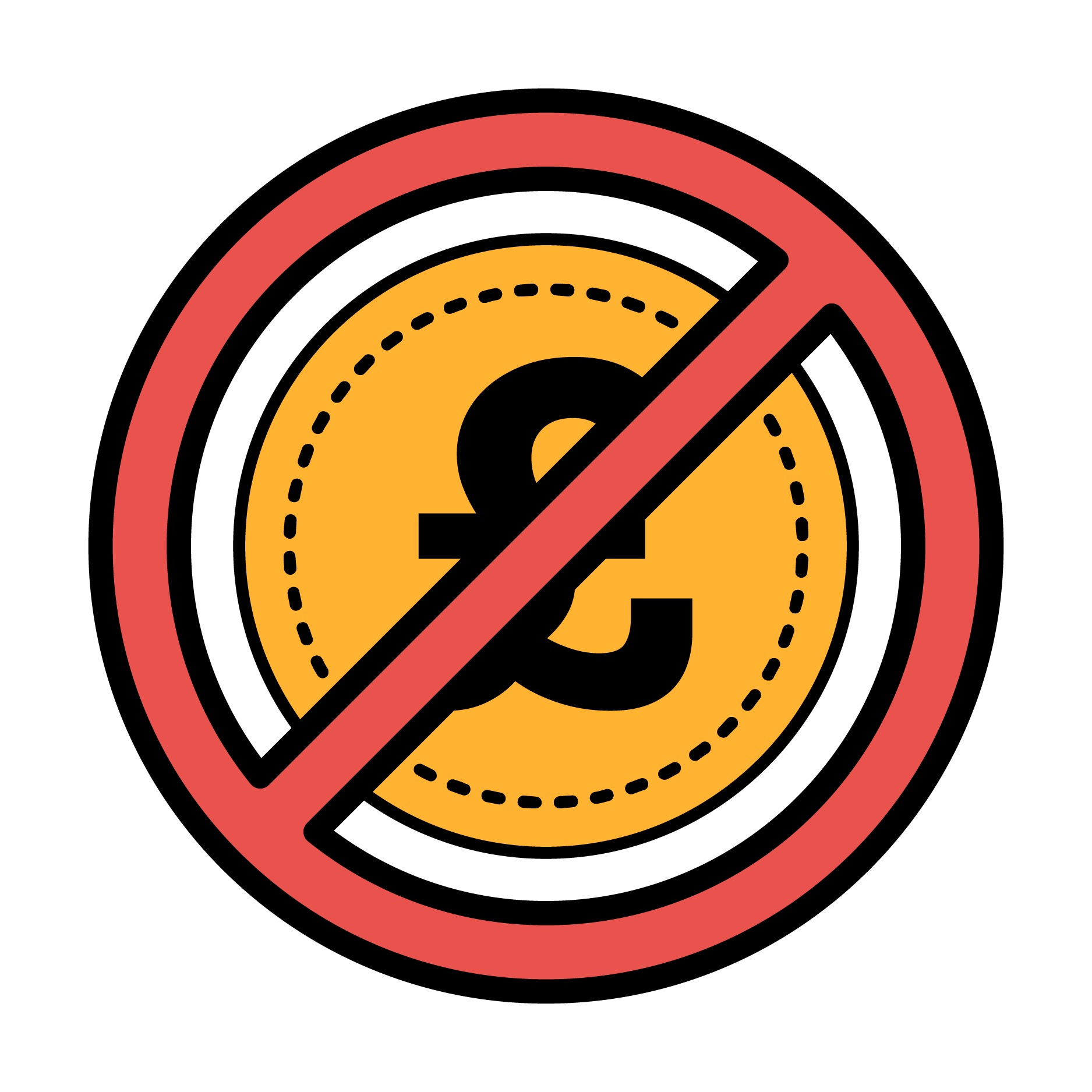 An icon of a pound coin inside of a general prohibition sign