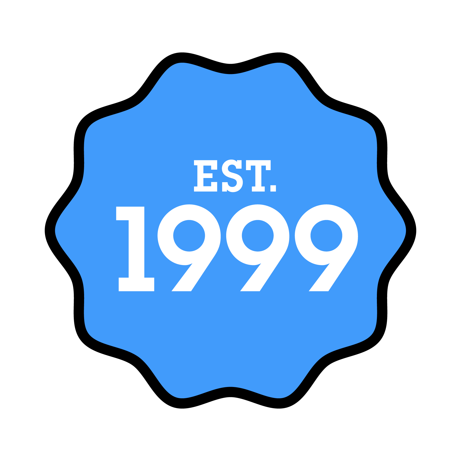 A blue icon with EST. 1999 in it