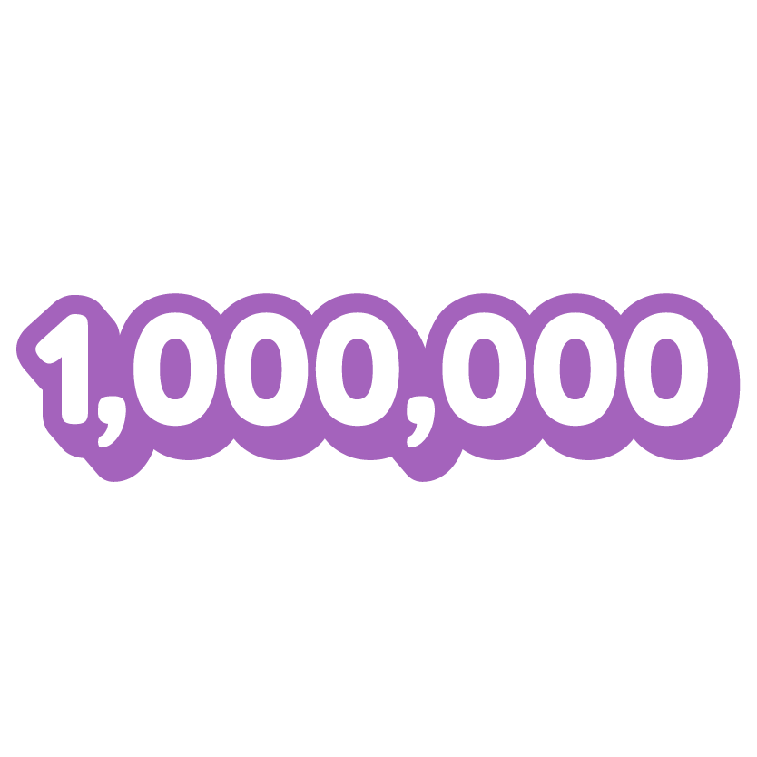 A graphic that says ‘We’ve had over 1000000 customers worldwide’ with the numbers in purple