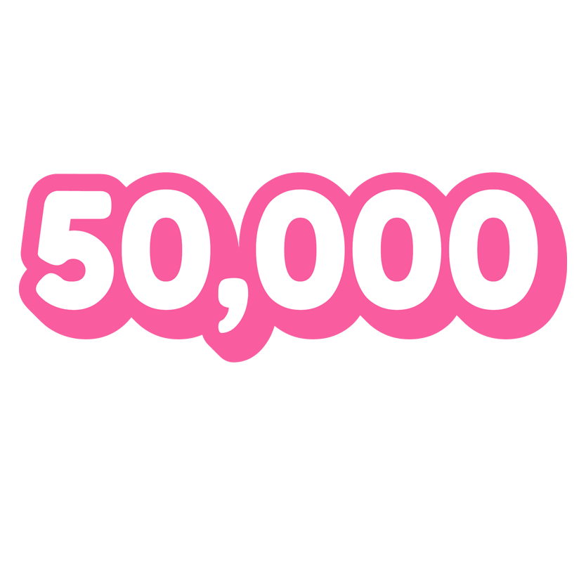 A graphic that says ‘More than 50,000 weekends booked through us’ with the numbers in pink