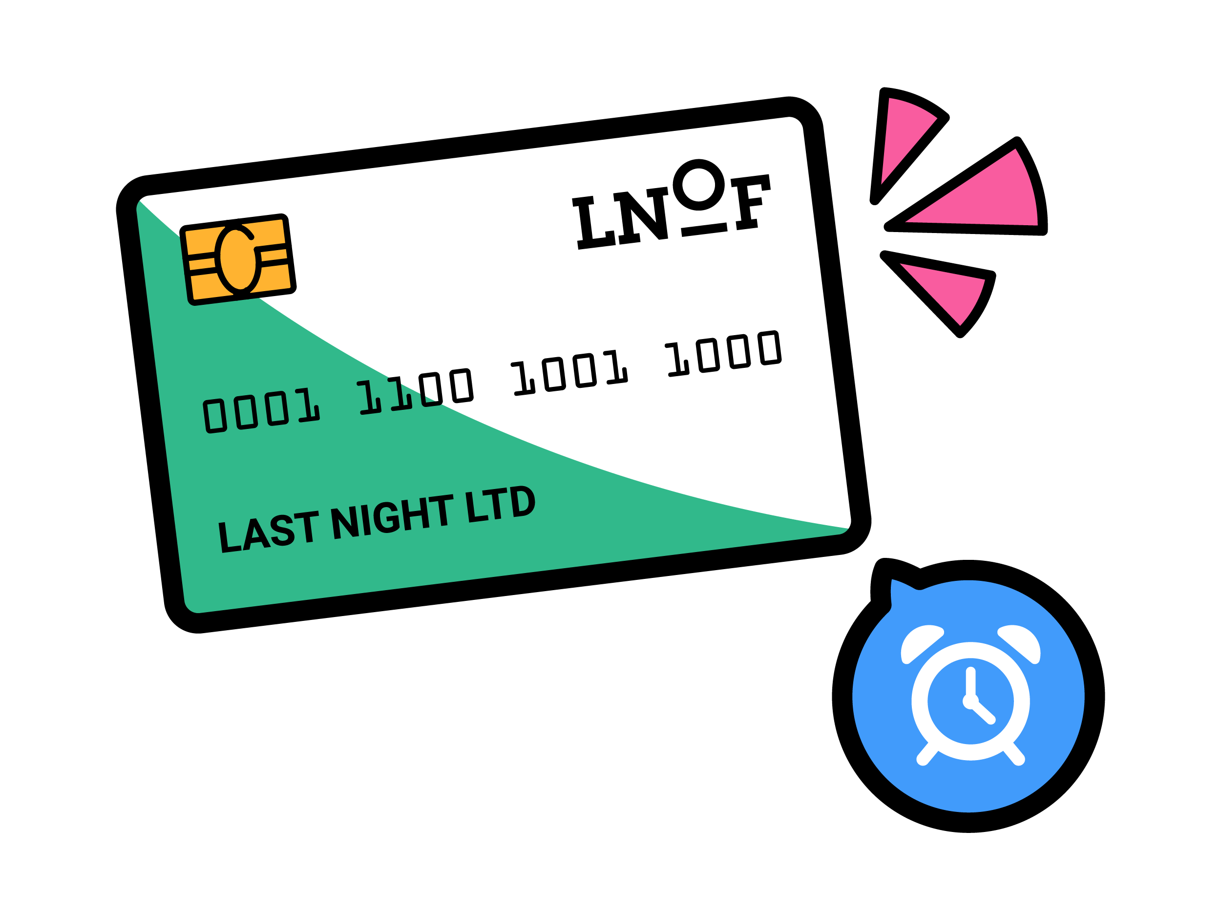 An Illustration of a payment card and an alarm clock