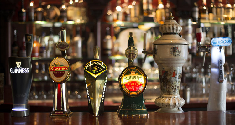 A load of different beer taps at The Old Bell in Amsterdam