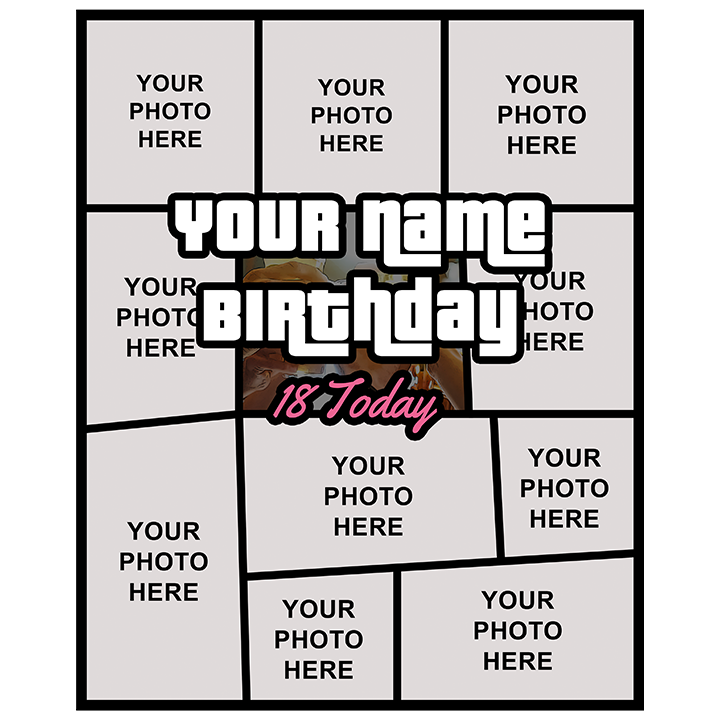 GTA Birthday Photo Collage - 18th T-Shirts - Custom - zoom view'