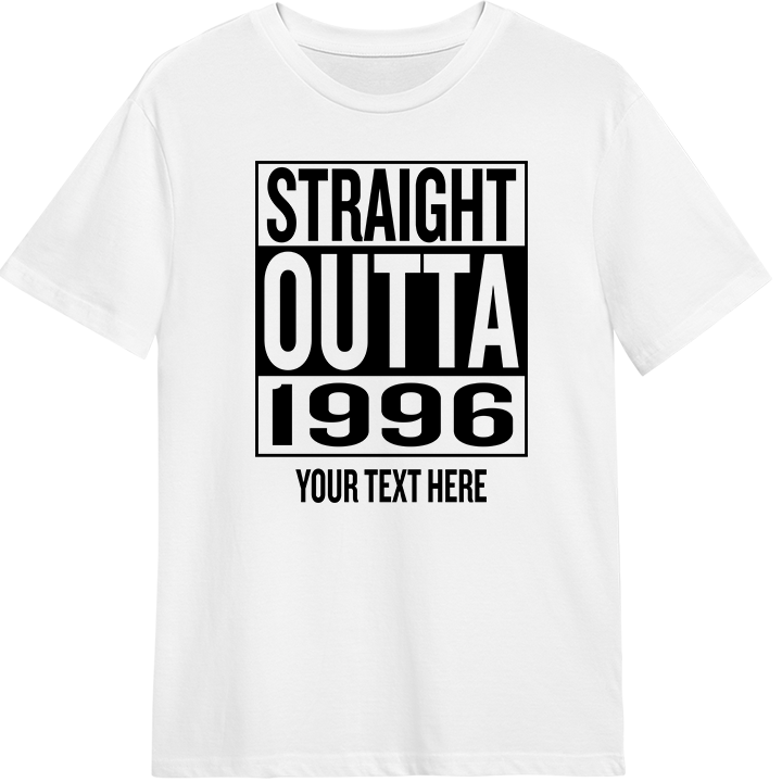 Straight outta compton themed 30th birthday shirt that reads straight outta 1996 with room for a line of custom text 