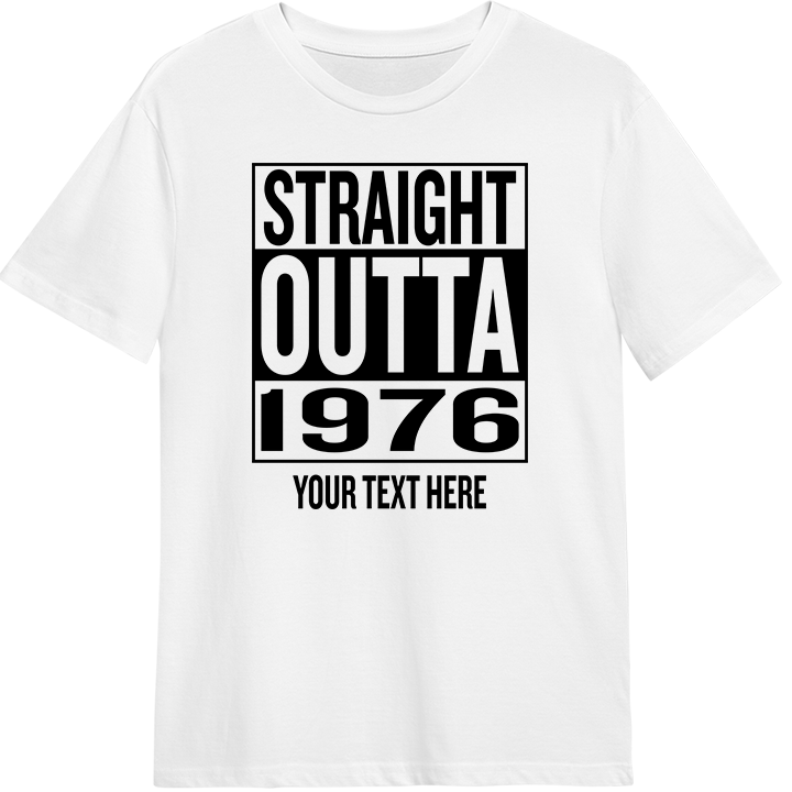 Straight outta compton themed 50th birthday shirt that reads straight outta 1976 with room for a line of custom text 