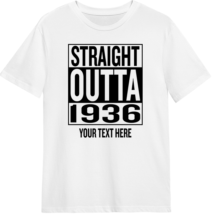 Straight outta compton themed 90th birthday shirt that reads straight outta 1936 with room for a line of custom text 
