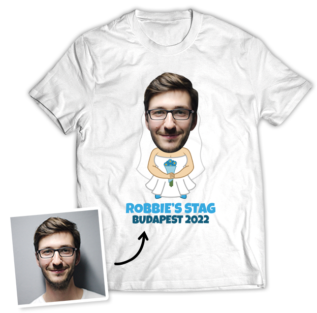 Stag Do Photo T-shirt – Photo, Text, Location on White T-shirt