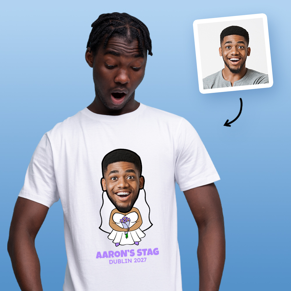 Stag Do Photo T-shirt – Photo, Text, Location on Navy T-shirt