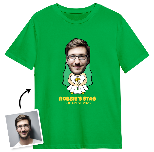 Stag Do Photo T-shirt – Photo, Text, Location on White T-shirt
