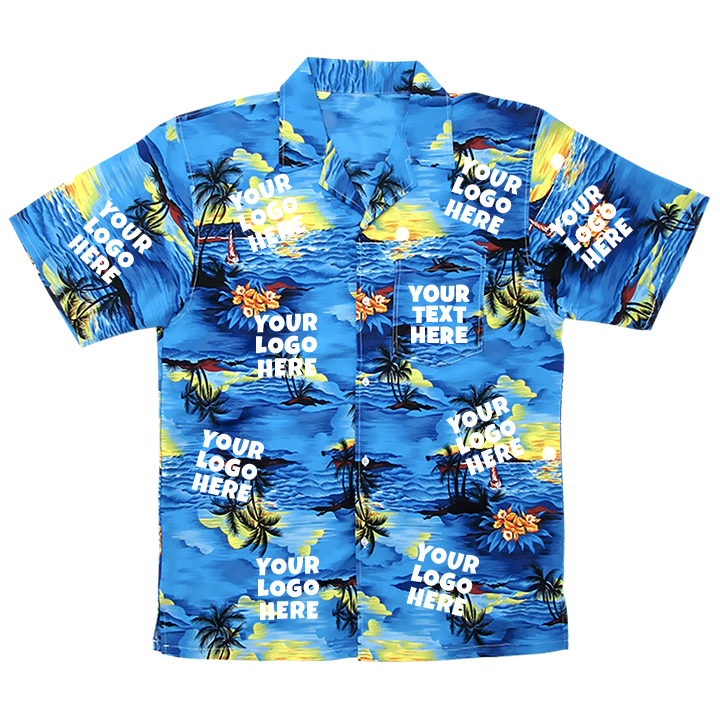 A custom Hawaiian shirt that can be personalised with your company logo 