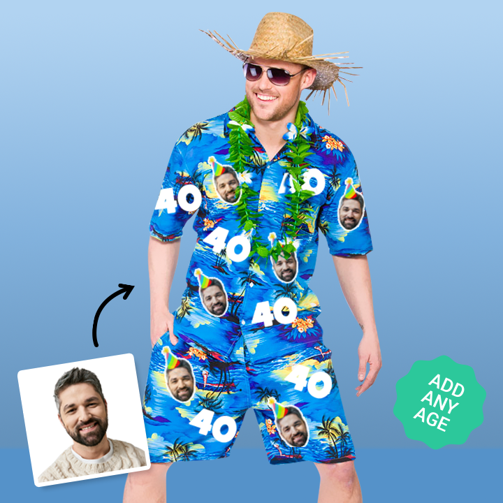 Birthday Photo Print - Any Age Hawaiian Short Set