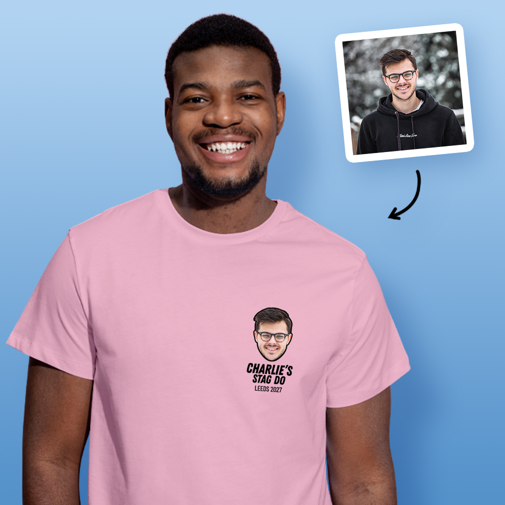 Small Stag Do Photo T-shirt – Photo, Text, Location on Green T-shirt