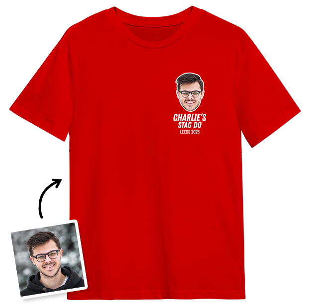 Small Stag Do Photo T-shirt – Photo, Text, Location on Green T-shirt