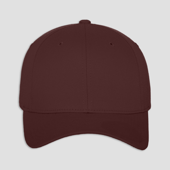 A brown Yupoong - Flexfit Fitted Baseball Cap from the front 