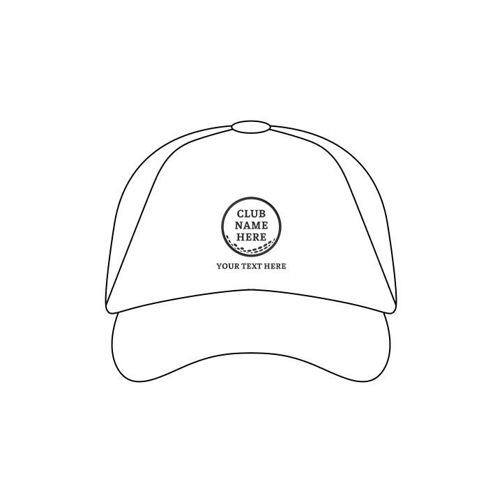 Custom golf cap with a golf ball design that reads club name here with the words your text here underneath it 