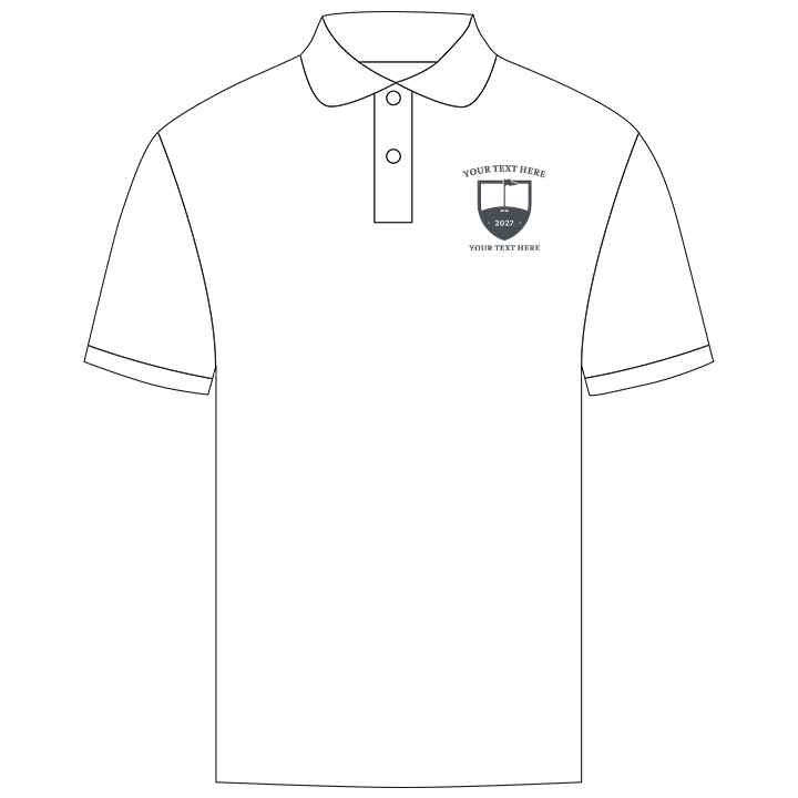 A custom golf polo with a tour crest design that you can personalise with a date and also a line of custom text above and below the design 