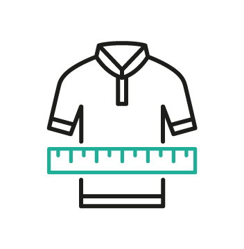 An icon of a shirt with a ruler measuring it across the waist