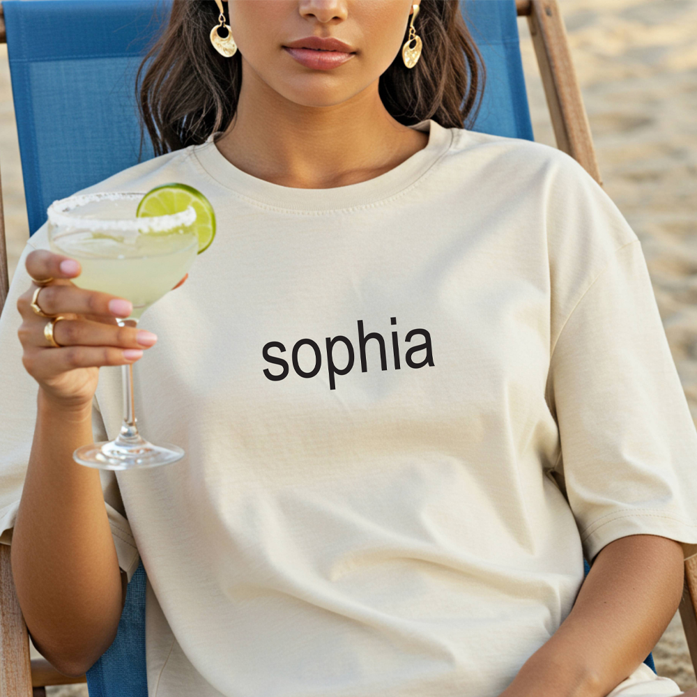 A blue and pink t-shirt with editable text that reads Bride Squad, Anna’s Hen Do, Marbella 2026