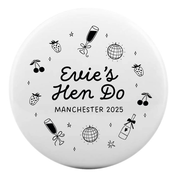 PJs and Prosecco Badge - front view