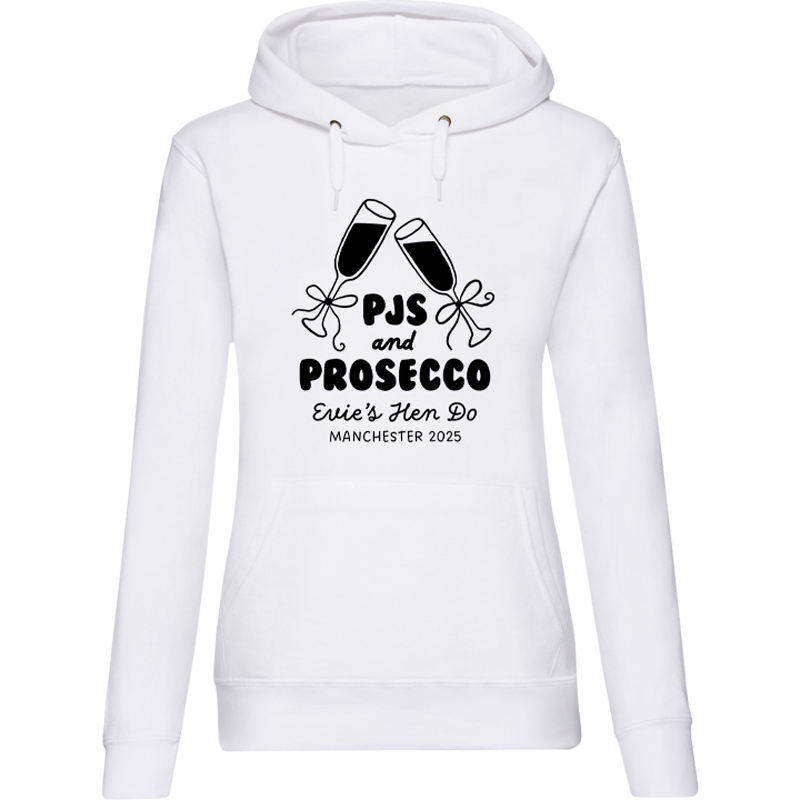 PJs and Prosecco Hoodie - front view