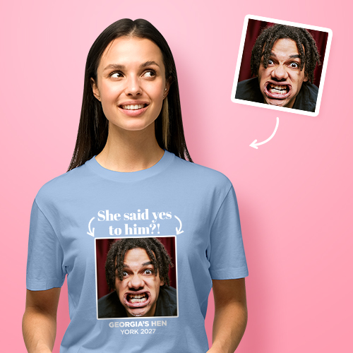 Hen Do Photo T-shirt – Photo, Text, Location on Navy T-shirt