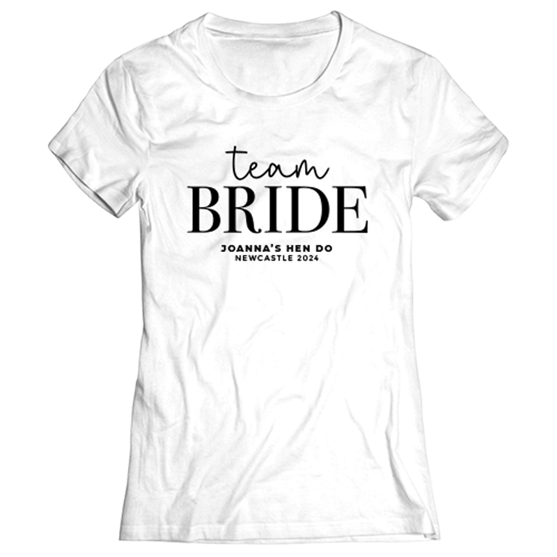Team Bride Lettering Hen Do T-Shirt - front view