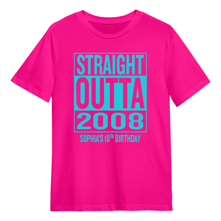 Straight outta compton themed 18th birthday shirt that reads straight outta 2008 with the custom text Sophia's 18th Birthday