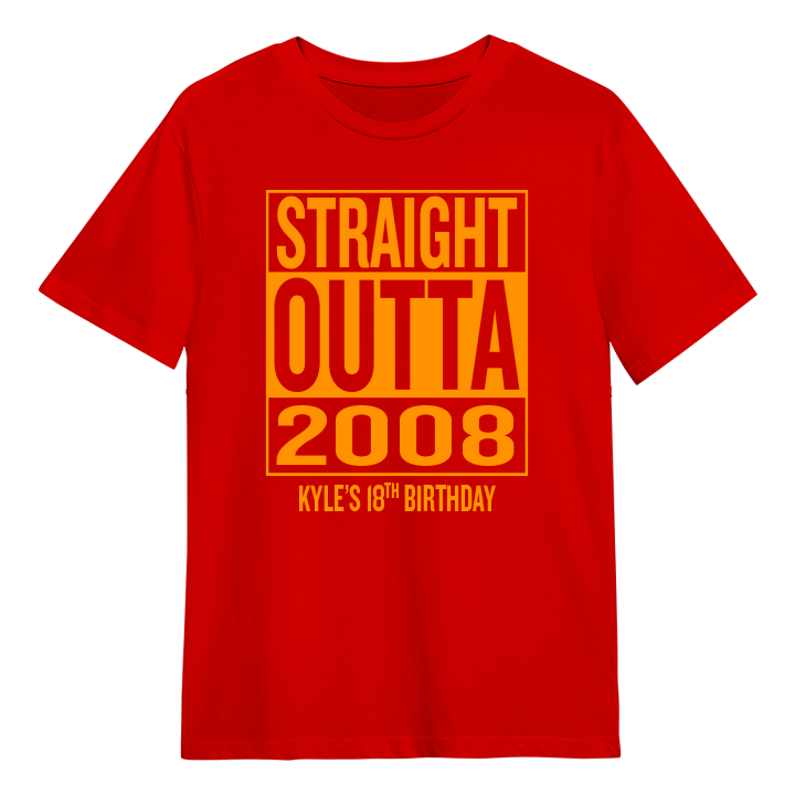 Straight outta compton themed 18th birthday shirt that reads straight outta 2008 with the custom text Kyle's 18th Birthday