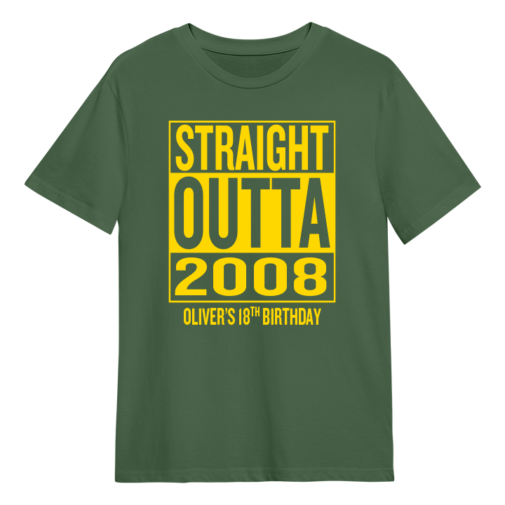 Straight outta compton themed 18th birthday shirt that reads straight outta 2008 with the custom text Oliver's 18th Birthday
