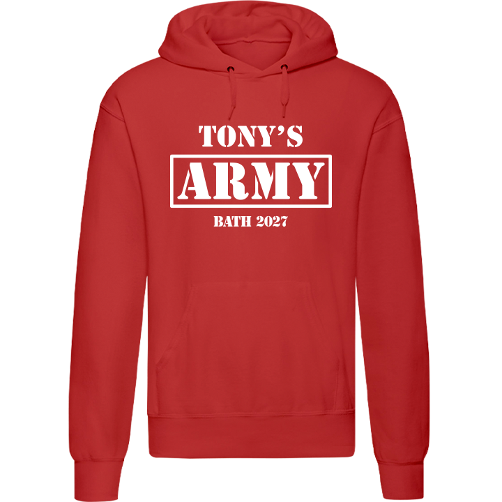 Stag Do Illustration from Photo Hoodie – Illustration, Text, Location on Red Hoodie