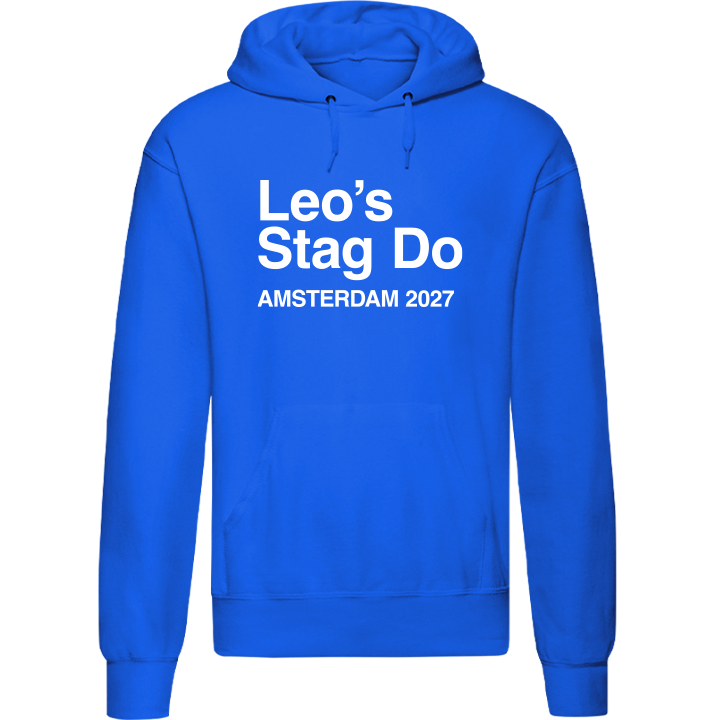 Stag Do Illustration from Photo Hoodie – Illustration, Text, Location on Blue Hoodie
