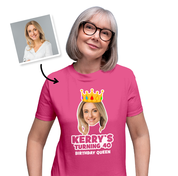 Birthday Crown Photo T-shirt – Photo and text on Hot Pink T-shirt