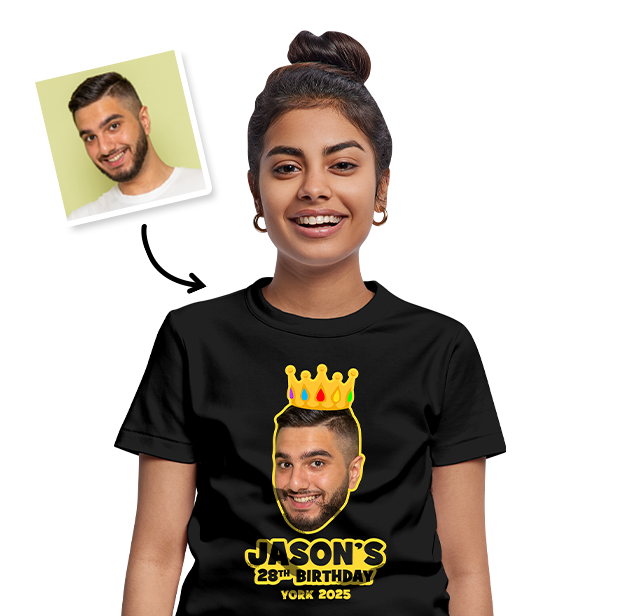 Birthday Crown Photo T-shirt – Photo and text on Black T-shirt
