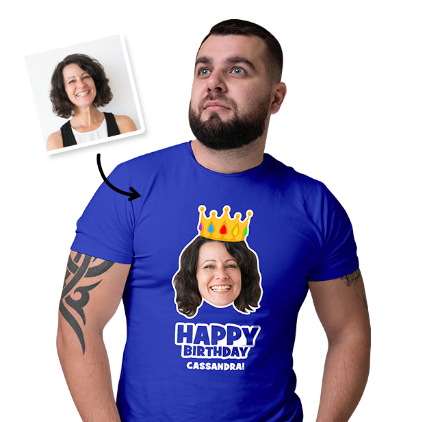 Birthday Crown Photo T-shirt – Photo and text on Blue T-shirt