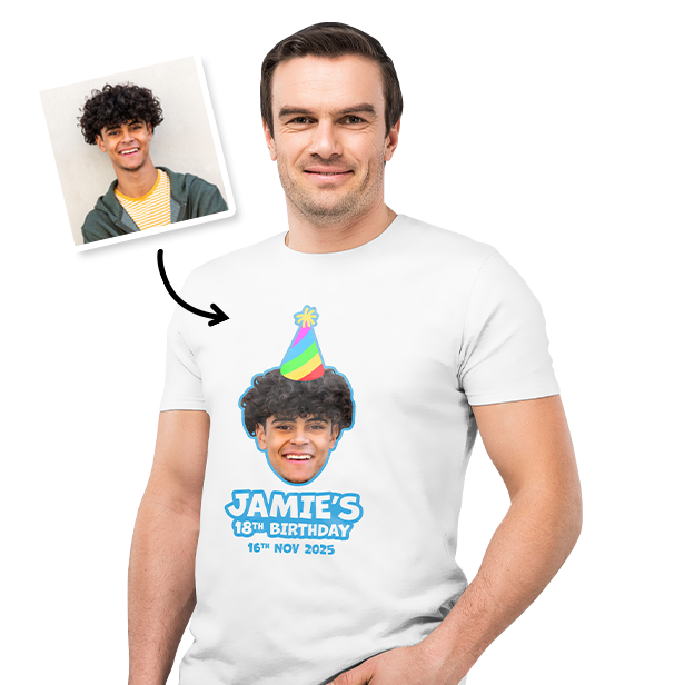 Birthday Party Hat Photo T-shirt – Photo and text on White T-shirt