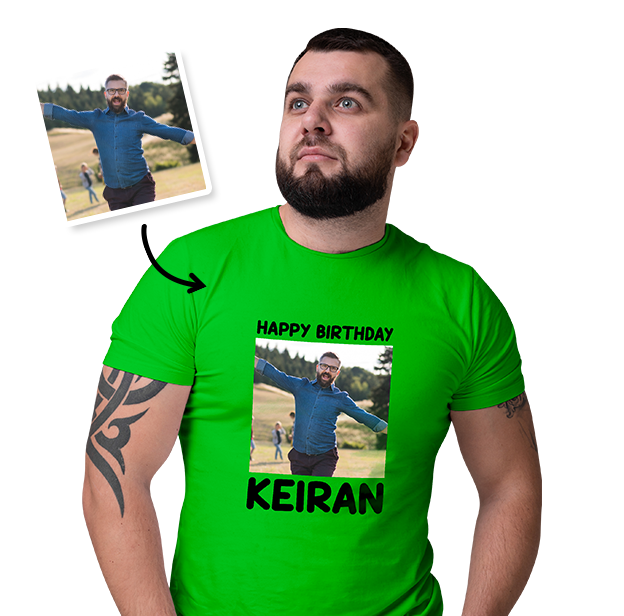 Birthday Photo T-shirt – Photo and text on Green T-shirt