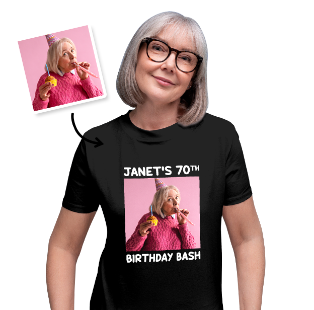Birthday Photo T-shirt – Photo and text on Black T-shirt