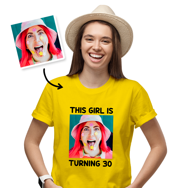 Birthday Photo T-shirt – Photo and text on Yellow T-shirt
