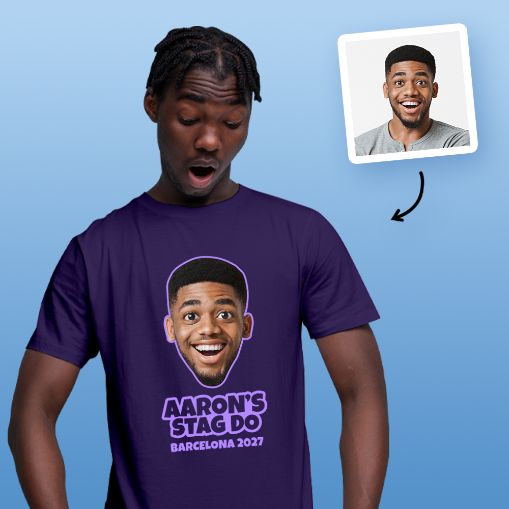 Stag Do Caricature from Photo T-shirt – Caricature, Text, Location on White T-shirt