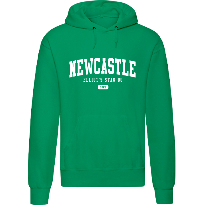 Stag Do Illustration from Photo Hoodie – Illustration, Text, Location on Red Hoodie