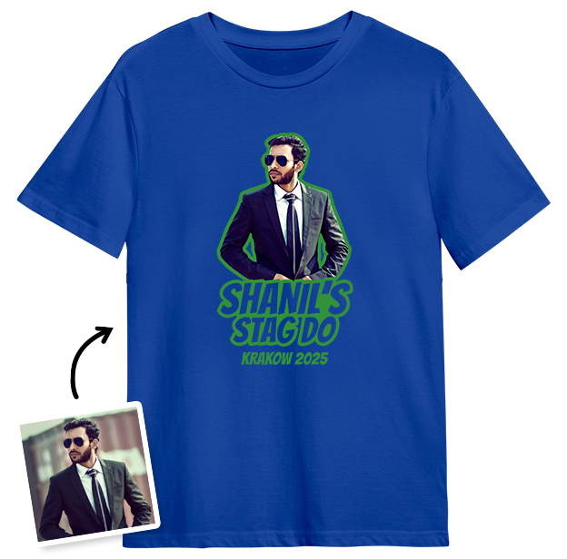 Stag Do Photo T-shirt – Photo, Text, Location on HotPink T-shirt