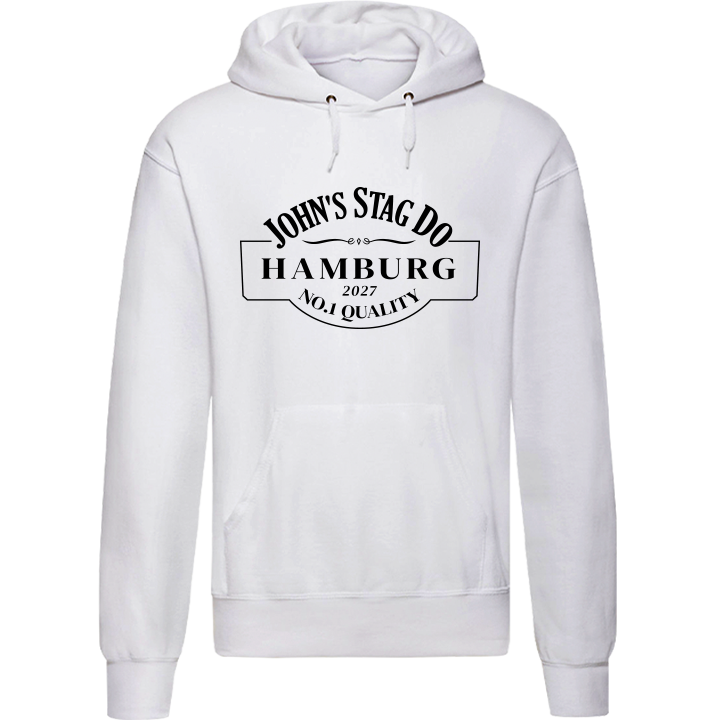 Stag Do Illustration from Photo Hoodie – Illustration, Text, Location on Blue Hoodie