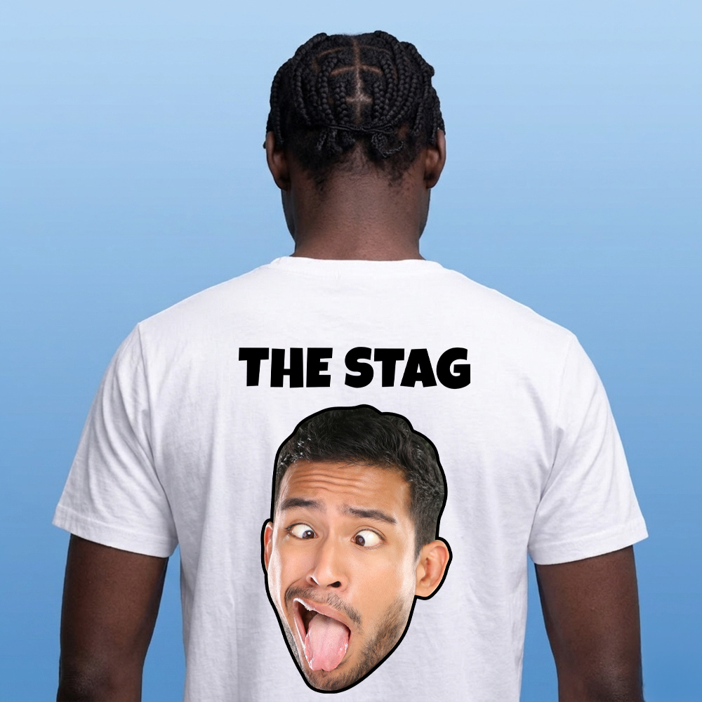 Stag Do Photo T-shirt – Photo, Text, Location on Hot Pink T-shirt
