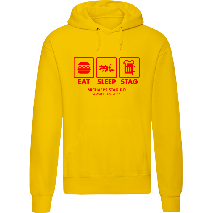 Stag Do Illustration from Photo Hoodie – Illustration, Text, Location on Red Hoodie