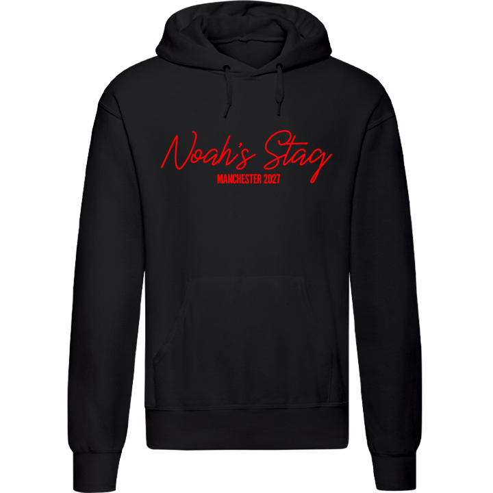 Stag Do Illustration from Photo Hoodie – Illustration, Text, Location on Red Hoodie