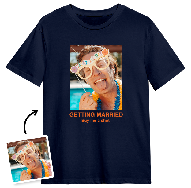 Stag Do Photo T-shirt – Photo, Text, Location on Navy T-shirt
