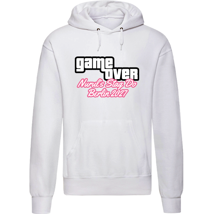 Stag Do Illustration from Photo Hoodie – Illustration, Text, Location on Pink Hoodie