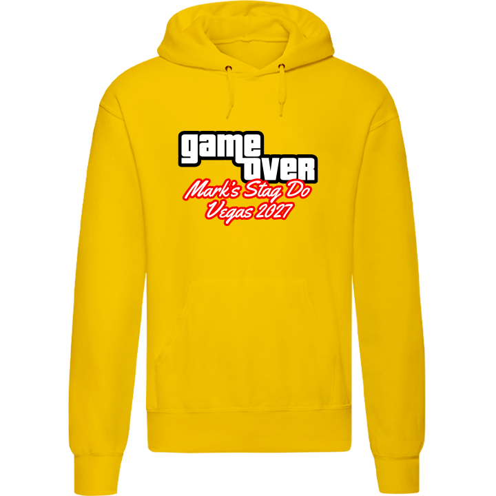 Stag Do Illustration from Photo Hoodie – Illustration, Text, Location on Red Hoodie