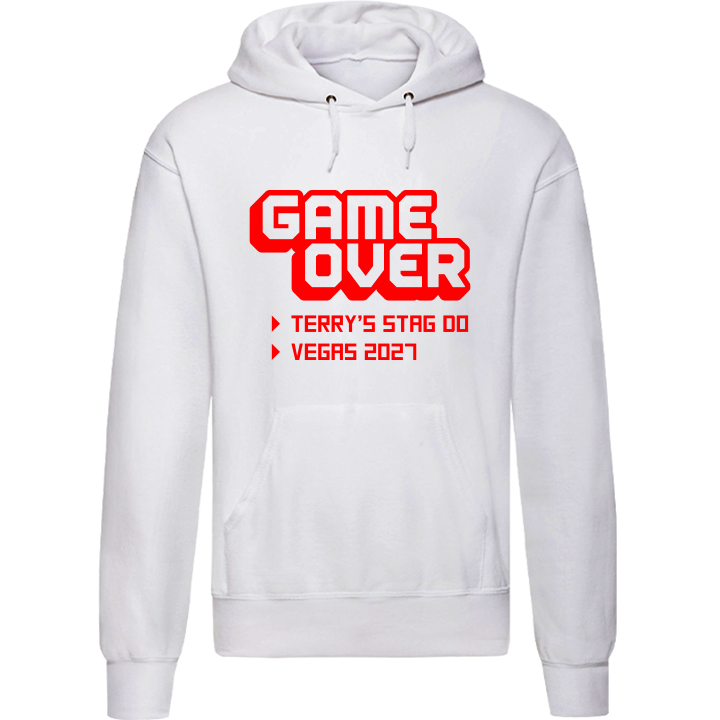 Stag Do Illustration from Photo Hoodie – Illustration, Text, Location on Red Hoodie
