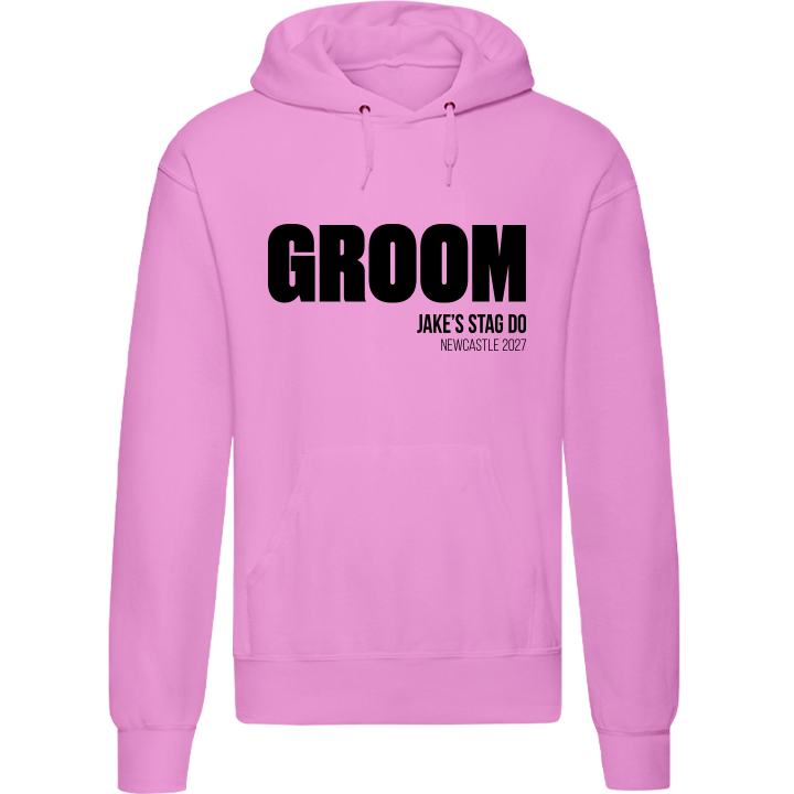Stag Do Illustration from Photo Hoodie – Illustration, Text, Location on Pink Hoodie